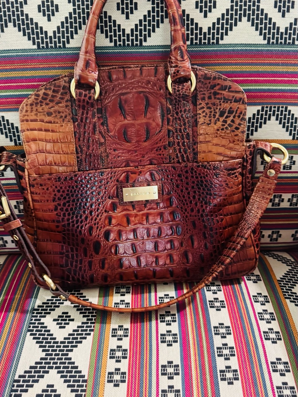 Brahmin Flaire Fold-over-to Shoulder-Strap measures 11 in wide x 11 in tall - Picture 3 of 16